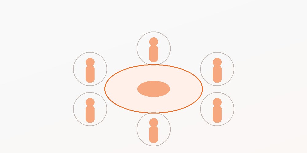Abstract illustration of a formal round-table seating with subtle privacy halos